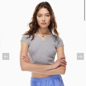 Aritzia TNA Thermal Notch Cropped Shirt